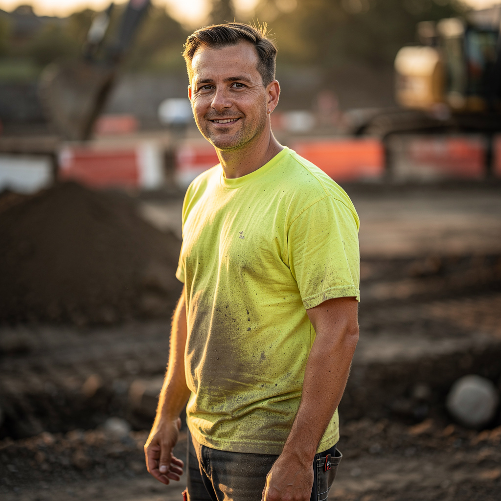 Headshot of Tyler B., land clearing contractor, on a cleared work site
